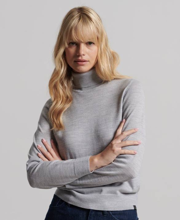 στούντιο merino roll neck jumper γυναίκες είδη ένδυσης ανοιχτό γκρι Superdry L02L4020