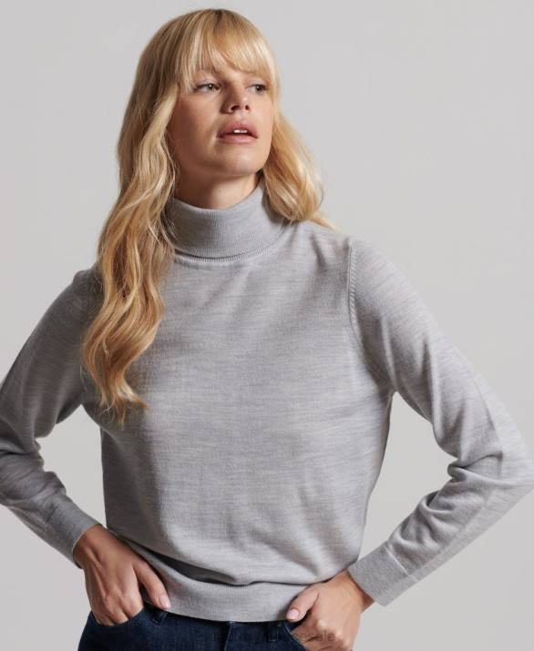 στούντιο merino roll neck jumper γυναίκες είδη ένδυσης ανοιχτό γκρι Superdry L02L4020