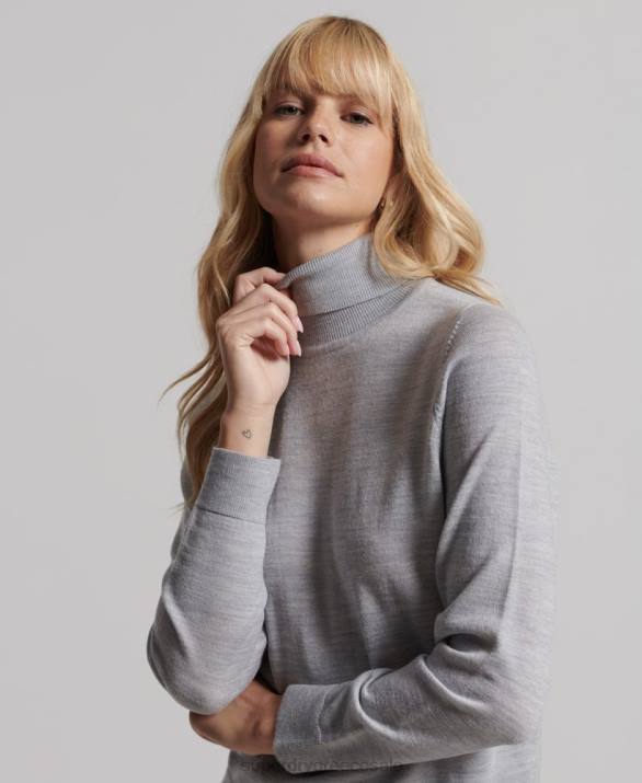 στούντιο merino roll neck jumper γυναίκες είδη ένδυσης ανοιχτό γκρι Superdry L02L4020