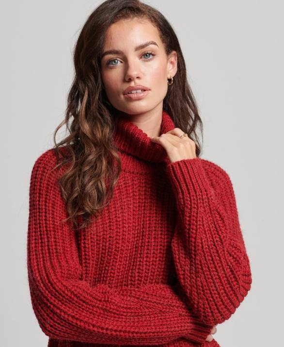 slouchy βελονιά ρολό πλεκτό jumper γυναίκες είδη ένδυσης το κόκκινο Superdry L02L3969