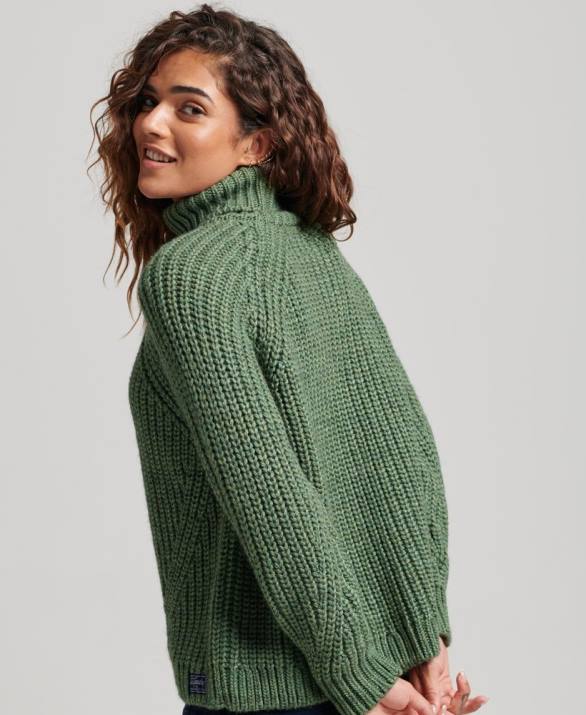 slouchy βελονιά ρολό πλεκτό jumper γυναίκες είδη ένδυσης πράσινος Superdry L02L3973