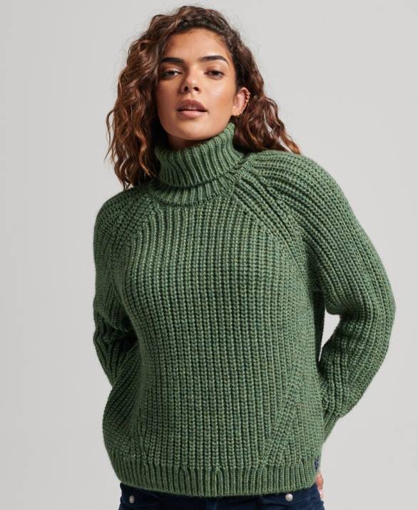 slouchy βελονιά ρολό πλεκτό jumper γυναίκες είδη ένδυσης πράσινος Superdry L02L3973