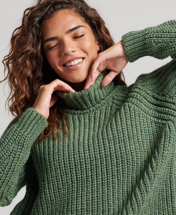 slouchy βελονιά ρολό πλεκτό jumper γυναίκες είδη ένδυσης πράσινος Superdry L02L3973