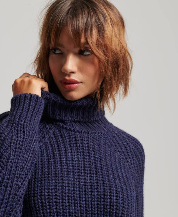 slouchy βελονιά ρολό πλεκτό jumper γυναίκες είδη ένδυσης ΠΟΛΕΜΙΚΟ ΝΑΥΤΙΚΟ Superdry L02L3980