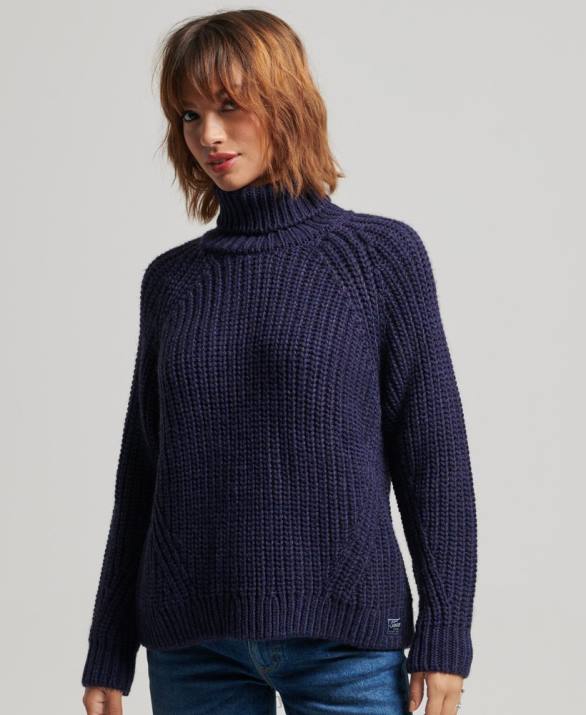 slouchy βελονιά ρολό πλεκτό jumper γυναίκες είδη ένδυσης ΠΟΛΕΜΙΚΟ ΝΑΥΤΙΚΟ Superdry L02L3980