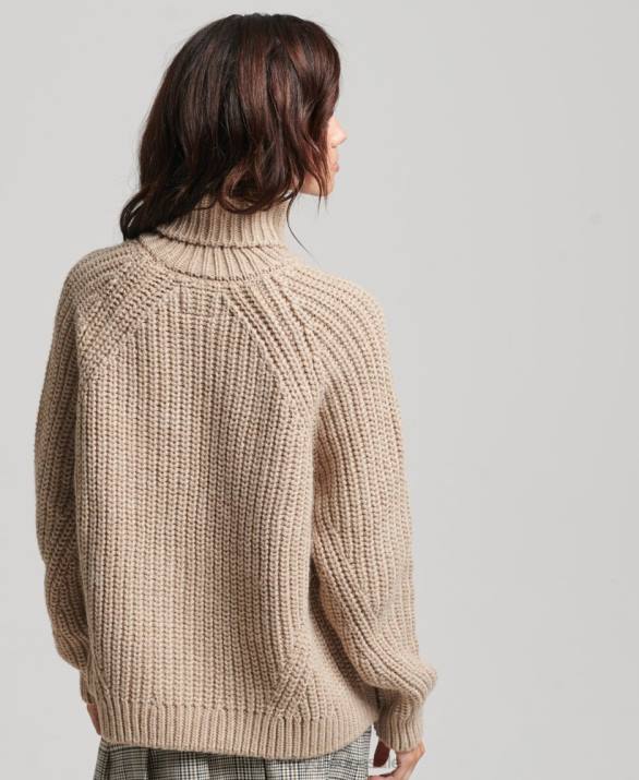 slouchy βελονιά ρολό πλεκτό jumper γυναίκες είδη ένδυσης μπεζ Superdry L02L3986