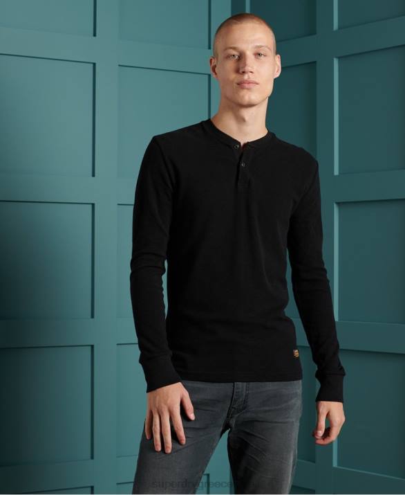 micro texture henley top άνδρες είδη ένδυσης μαύρος Superdry L02L1588