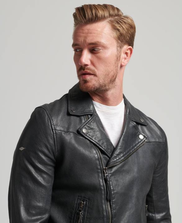 δερμάτινο biker jacket άνδρες είδη ένδυσης μαύρος Superdry L02L953