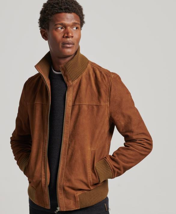 πλεκτό γιακά καστόρι bomber jacket άνδρες είδη ένδυσης βυρσοδέψω Superdry L02L1128