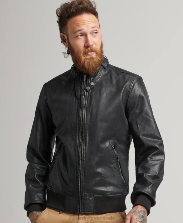 δερμάτινο bomber jacket άνδρες είδη ένδυσης μαύρος Superdry L02L4461