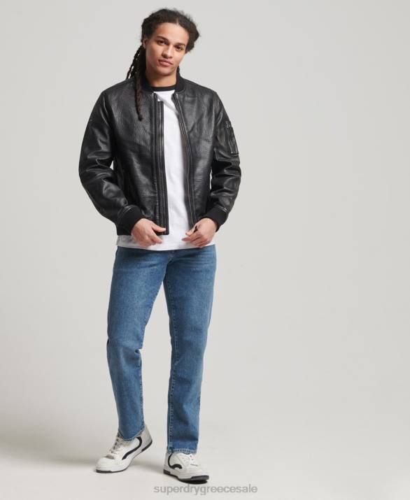 δερμάτινο bomber jacket άνδρες είδη ένδυσης μαύρος Superdry L02L4753