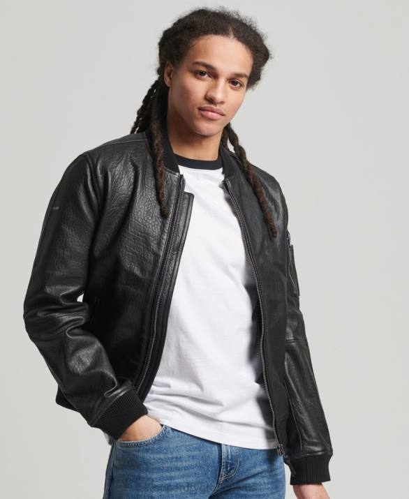 δερμάτινο bomber jacket άνδρες είδη ένδυσης μαύρος Superdry L02L4753