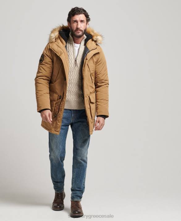 με κουκούλα everest faux fur parka άνδρες είδη ένδυσης καφέ Superdry L02L1008