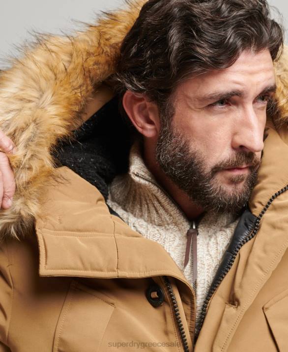 με κουκούλα everest faux fur parka άνδρες είδη ένδυσης καφέ Superdry L02L1008