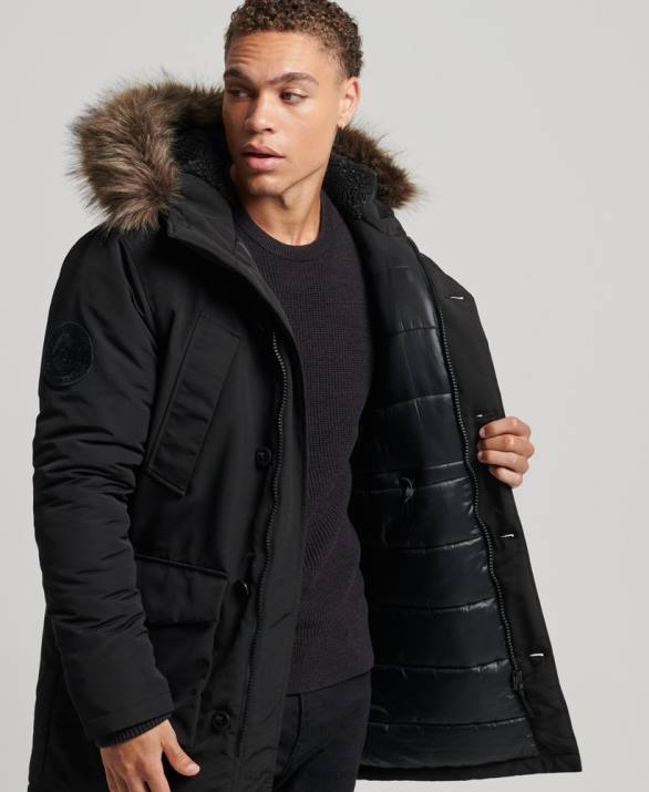 με κουκούλα everest faux fur parka άνδρες είδη ένδυσης σκούρο γκρι Superdry L02L1086