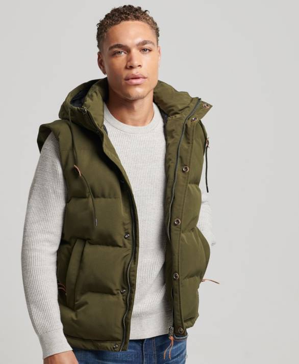 everest puffer gilet με κουκούλα άνδρες είδη ένδυσης πράσινος Superdry L02L1017