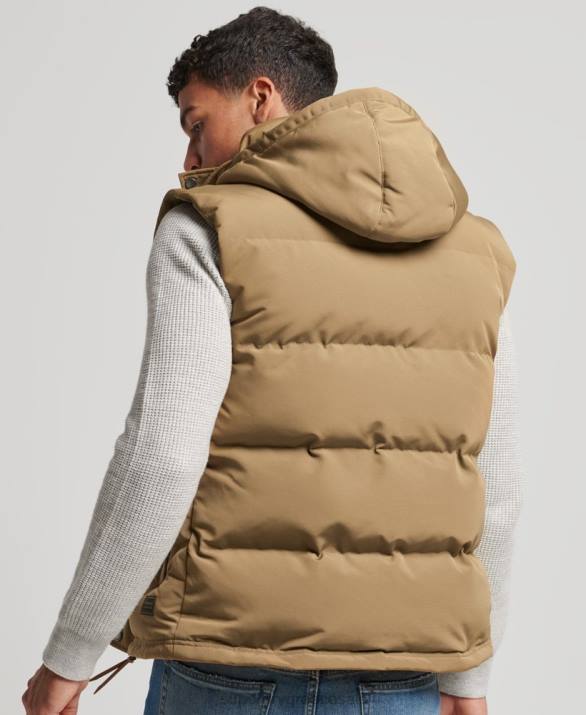 everest puffer gilet με κουκούλα άνδρες είδη ένδυσης καφέ Superdry L02L1065