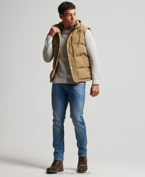 everest puffer gilet με κουκούλα άνδρες είδη ένδυσης καφέ Superdry L02L1065