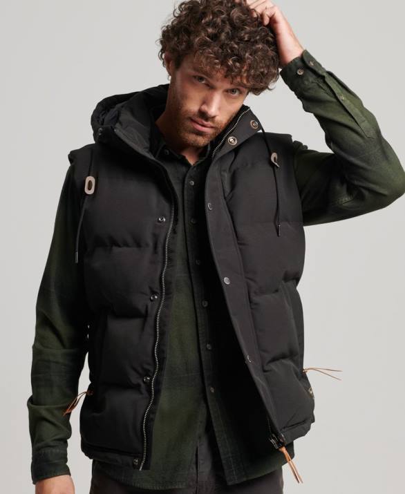 everest puffer gilet με κουκούλα άνδρες είδη ένδυσης μαύρος Superdry L02L929