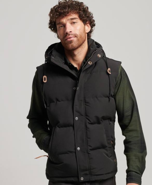 everest puffer gilet με κουκούλα άνδρες είδη ένδυσης μαύρος Superdry L02L929