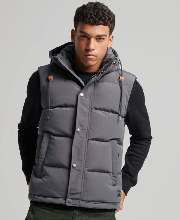 everest puffer gilet με κουκούλα άνδρες είδη ένδυσης σκούρο γκρι Superdry L02L963