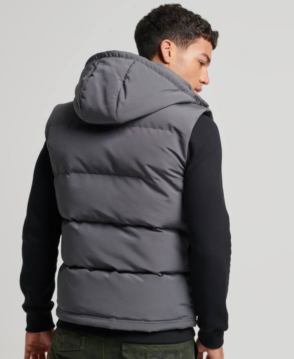 everest puffer gilet με κουκούλα άνδρες είδη ένδυσης σκούρο γκρι Superdry L02L963