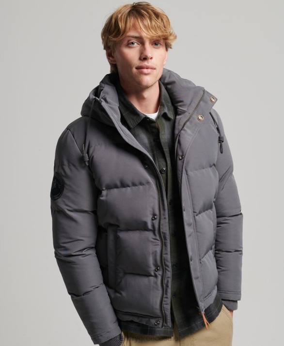 everest puffer jacket με κουκούλα άνδρες είδη ένδυσης σκούρο γκρι Superdry L02L1049