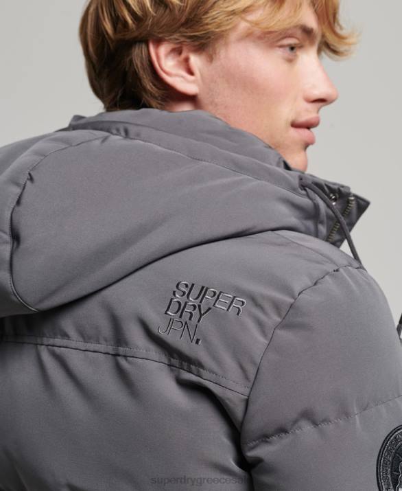 everest puffer jacket με κουκούλα άνδρες είδη ένδυσης σκούρο γκρι Superdry L02L1049