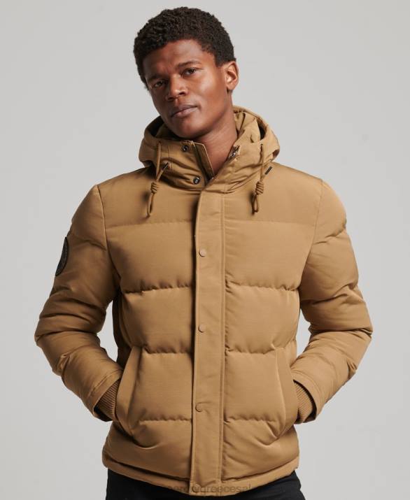 everest puffer jacket με κουκούλα άνδρες είδη ένδυσης καφέ Superdry L02L1093