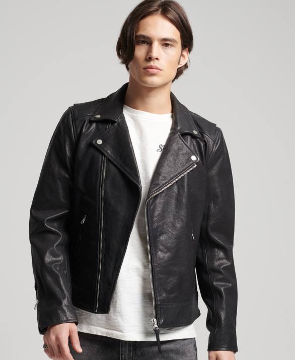 δερμάτινο moto biker jacket άνδρες είδη ένδυσης μαύρος Superdry L02L1060