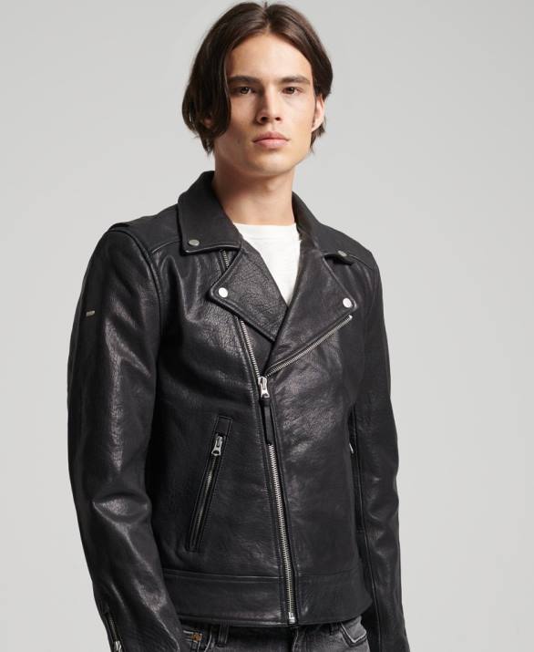 δερμάτινο moto biker jacket άνδρες είδη ένδυσης μαύρος Superdry L02L1060