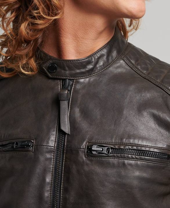 δερμάτινο moto racer jacket άνδρες είδη ένδυσης σκούρο γκρι Superdry L02L1088