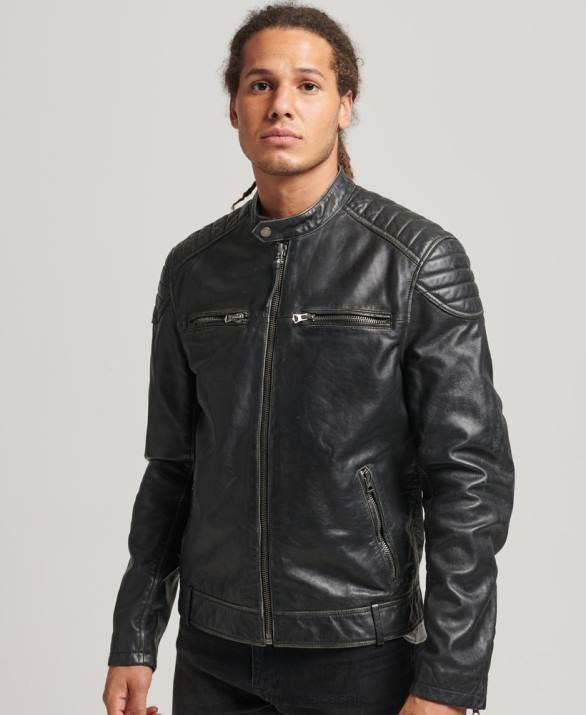 δερμάτινο moto racer jacket άνδρες είδη ένδυσης μαύρος Superdry L02L920