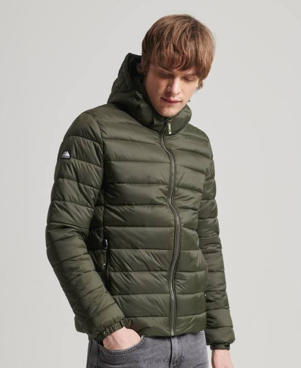 κλασικό puffer jacket με κουκούλα άνδρες είδη ένδυσης χακί Superdry L02L1016