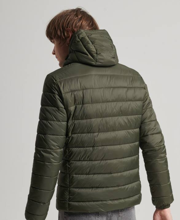 κλασικό puffer jacket με κουκούλα άνδρες είδη ένδυσης χακί Superdry L02L1016