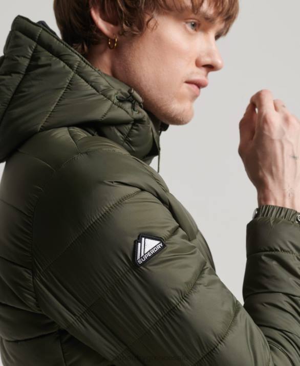 κλασικό puffer jacket με κουκούλα άνδρες είδη ένδυσης χακί Superdry L02L1016