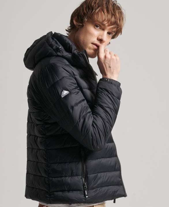 κλασικό puffer jacket με κουκούλα άνδρες είδη ένδυσης μαύρος Superdry L02L1087