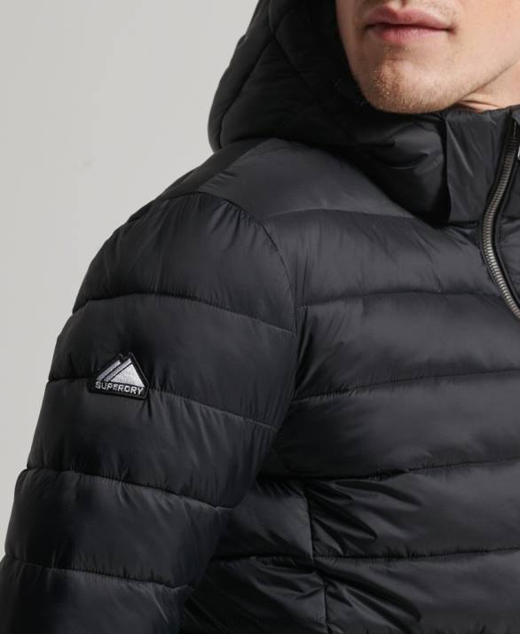 κλασικό puffer jacket με κουκούλα άνδρες είδη ένδυσης μαύρος Superdry L02L1087