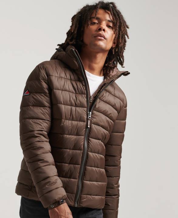 κλασικό puffer jacket με κουκούλα άνδρες είδη ένδυσης καφέ Superdry L02L987