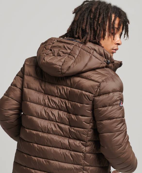 κλασικό puffer jacket με κουκούλα άνδρες είδη ένδυσης καφέ Superdry L02L987