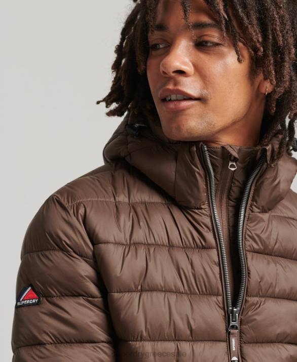 κλασικό puffer jacket με κουκούλα άνδρες είδη ένδυσης καφέ Superdry L02L987