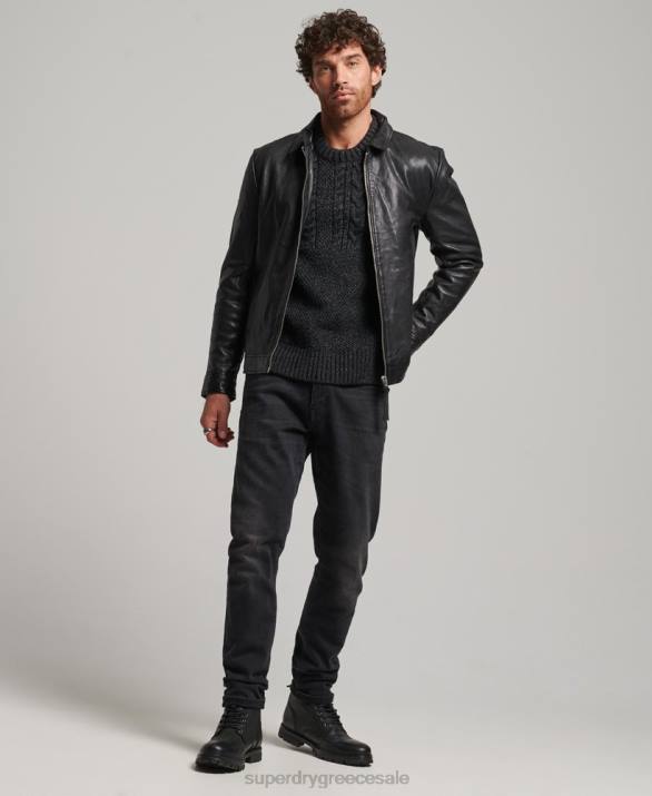 slim fit δερμάτινο τζάκετ coach άνδρες είδη ένδυσης μαύρος Superdry L02L991