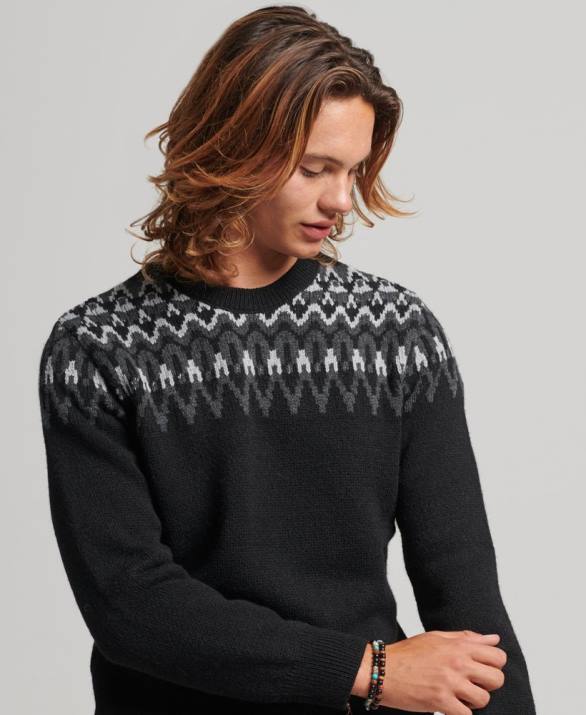 Fairisle crew πλεκτό jumper άνδρες είδη ένδυσης μαύρος Superdry L02L5246