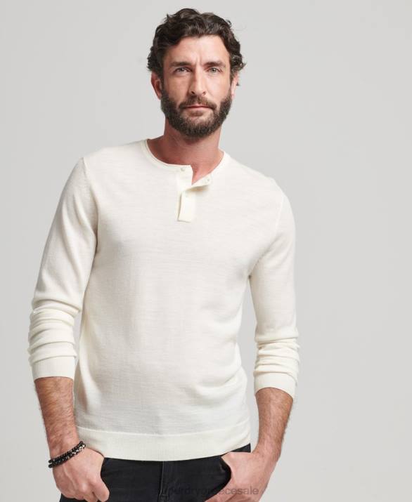 Merino crew λαιμόκοψη henley πλεκτό τοπ άνδρες είδη ένδυσης κρέμα Superdry L02L1520