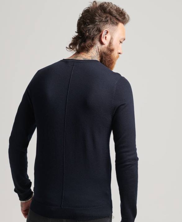 Merino crew λαιμόκοψη henley πλεκτό τοπ άνδρες είδη ένδυσης ΠΟΛΕΜΙΚΟ ΝΑΥΤΙΚΟ Superdry L02L1522