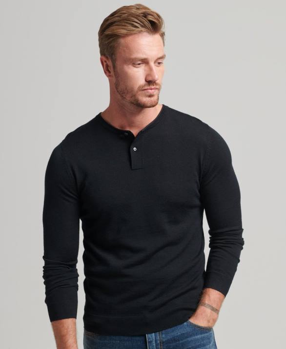 Merino crew λαιμόκοψη henley πλεκτό τοπ άνδρες είδη ένδυσης μαύρος Superdry L02L1534