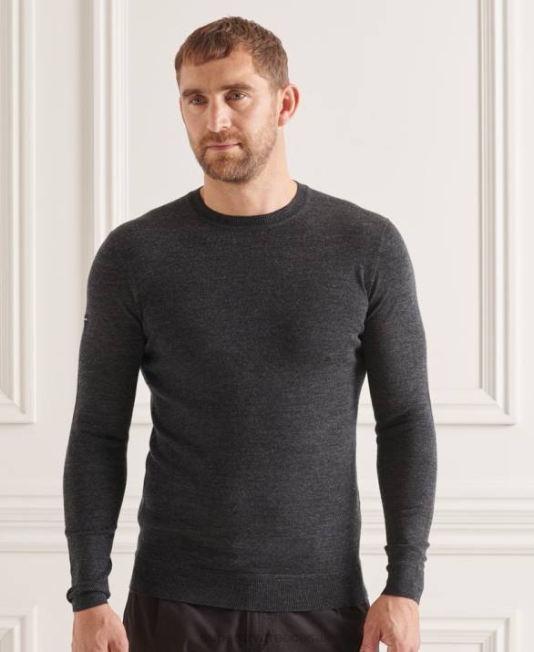 στούντιο Merino crew jumper άνδρες είδη ένδυσης σκούρο γκρι Superdry L02L1314