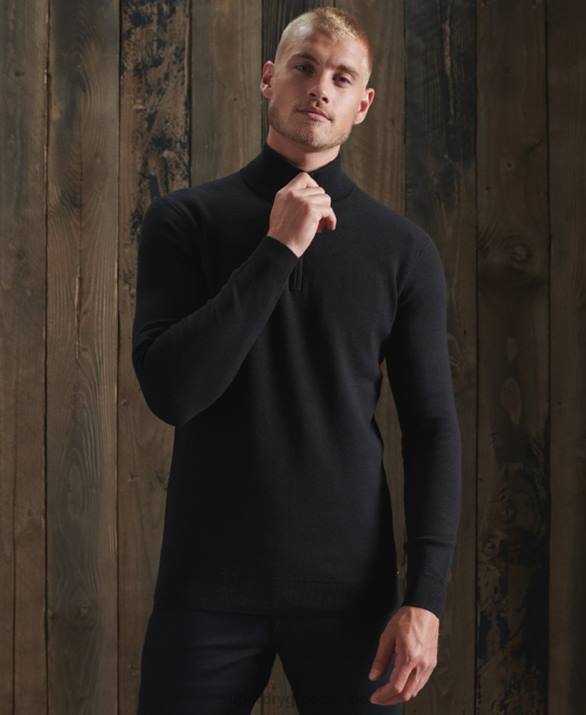 πορτοκαλί ετικέτα βαμβακερό henley jumper άνδρες είδη ένδυσης μαύρος Superdry L02L5331