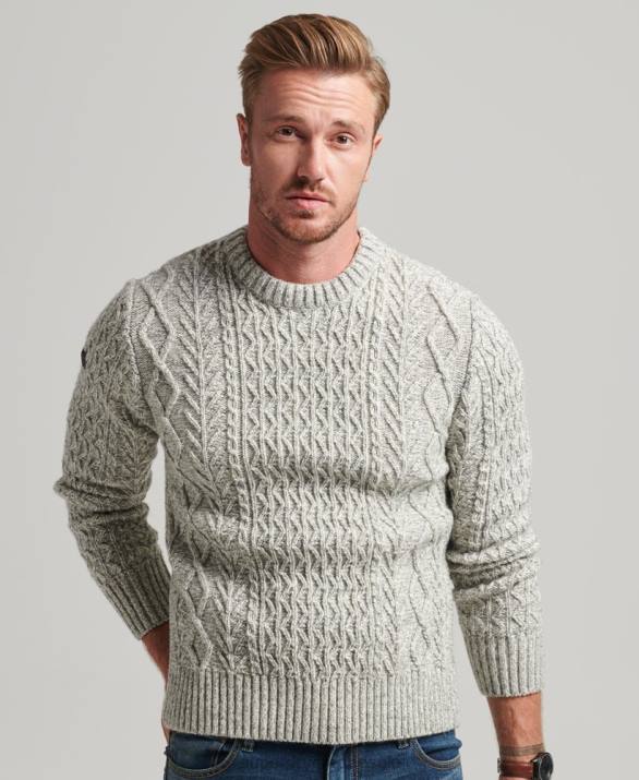 jacob cable crew jumper άνδρες είδη ένδυσης γκρί Superdry L02L5250