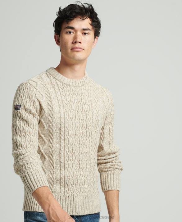 jacob cable crew jumper άνδρες είδη ένδυσης μπεζ Superdry L02L5252